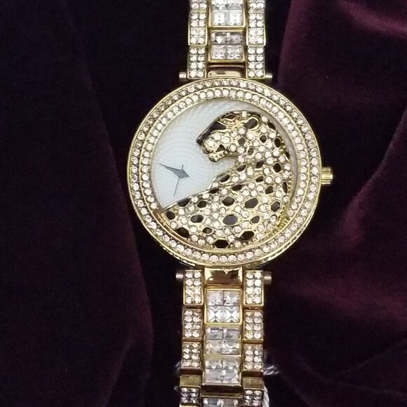 18K GOld CZ Diamond Leopard BLING Watch main image 7